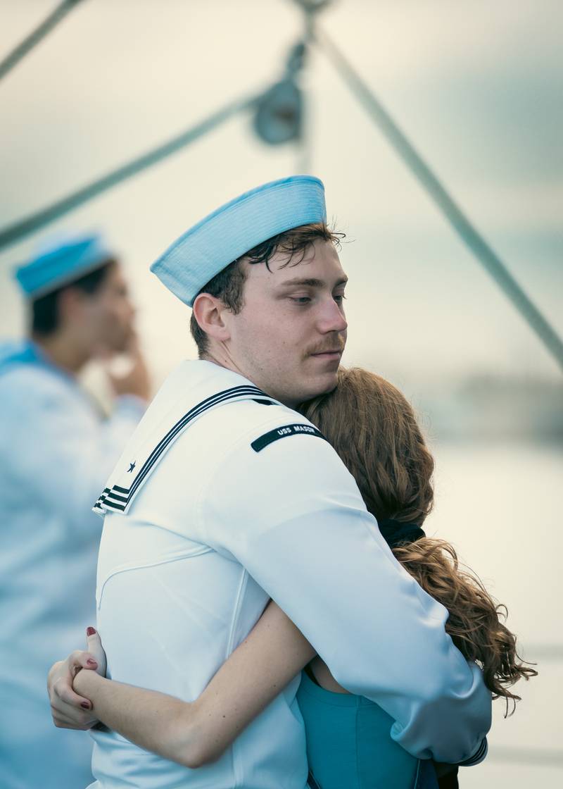 There were lots of hugs on the docks before USS Mason deployed on Friday.