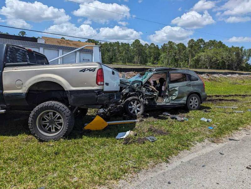 St. Johns County Fire Rescue responded to three vehicle crash with heavy damage.