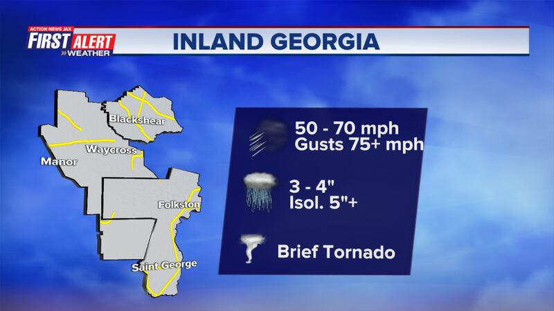 Idalia's expected impacts to inland Georgia.
