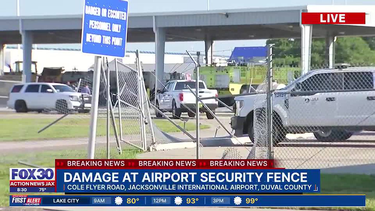 Security fence damaged at Jacksonville International Airport, witness says truck hit Action News Jax