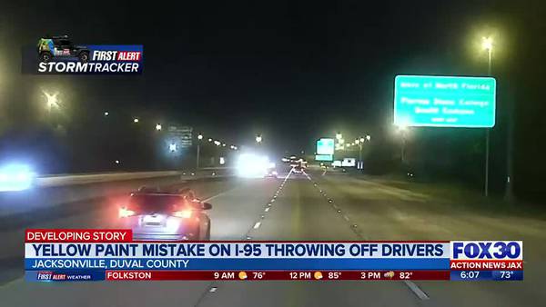 Mysterious yellow line on I-95 is paint mistake, FDOT says