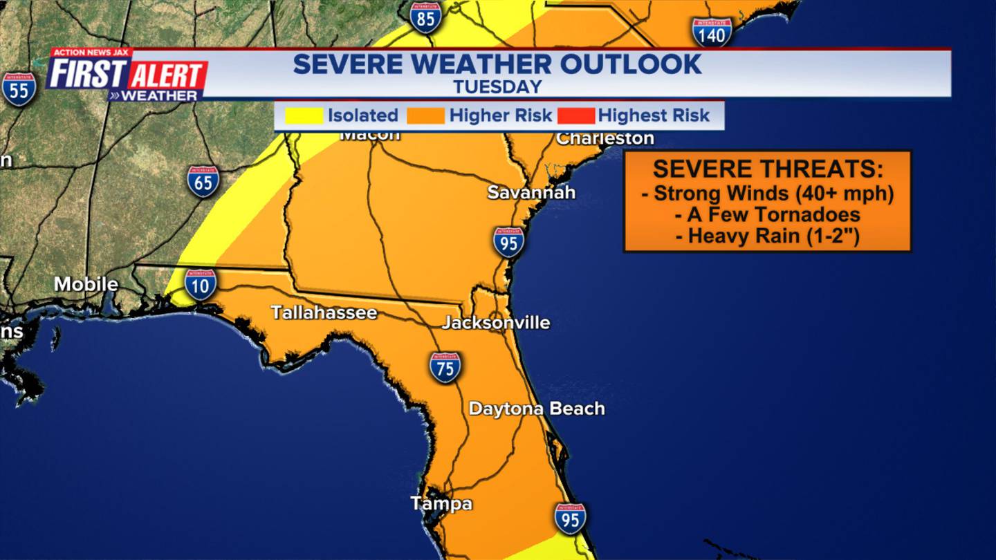 A strong storm and cold front will move across Northeast Florida and