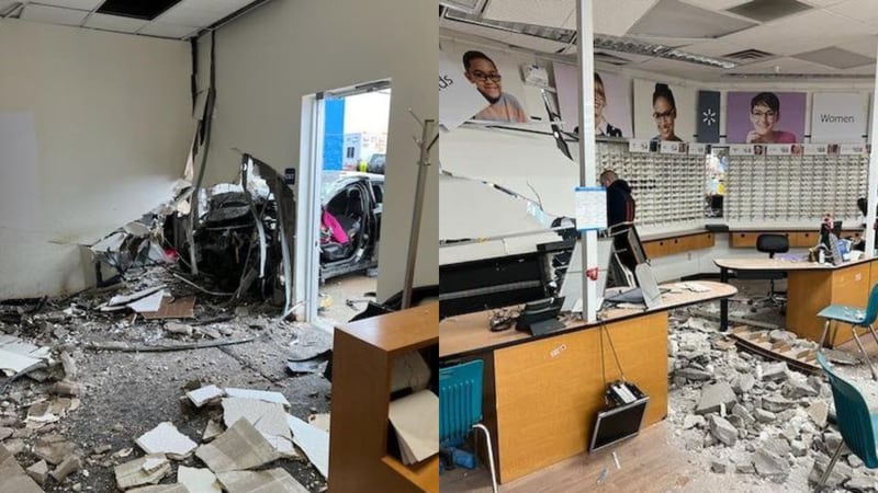 A woman has died after her car crashed into a Walmart store in Newton, Kansas on Friday, police say.