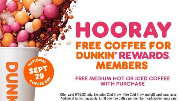 Dunkin’ celebrates National Coffee Day with free coffee for Rewards members