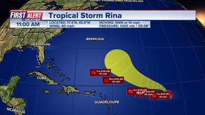 Tropical Storm Rina forms in the Central Atlantic