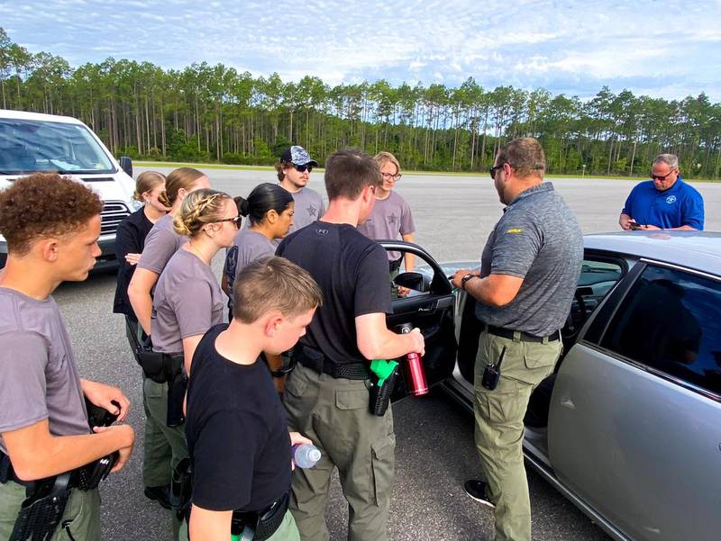 During the week, the Explorers experienced pursuit driving, repelling, scenario training, defensive tactics, physical fitness and firearms training.