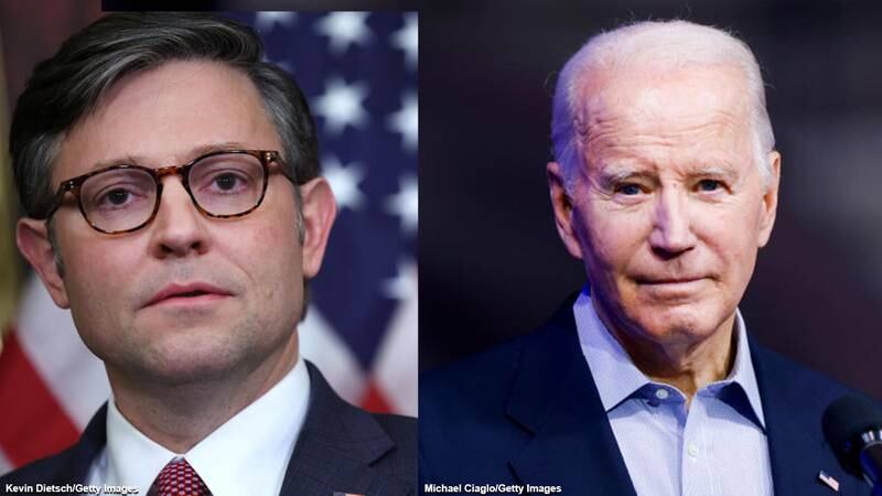 Speaker of the House Mike Johnson (R - La.) and President Joe Biden.