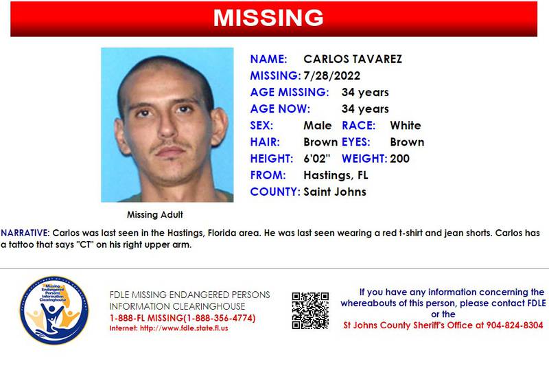 Carlos Tavarez was reported missing from Hastings on July 28, 2022.