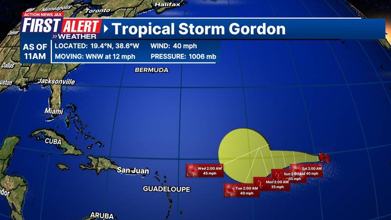 Tropical Storm Gordon forms in east Atlantic