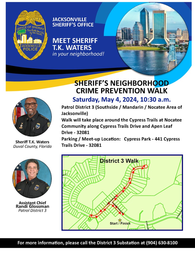 Sheriff T.K. Waters will hold another Crime Prevention Walk on Sat., May 4 at 10:30 a.m.