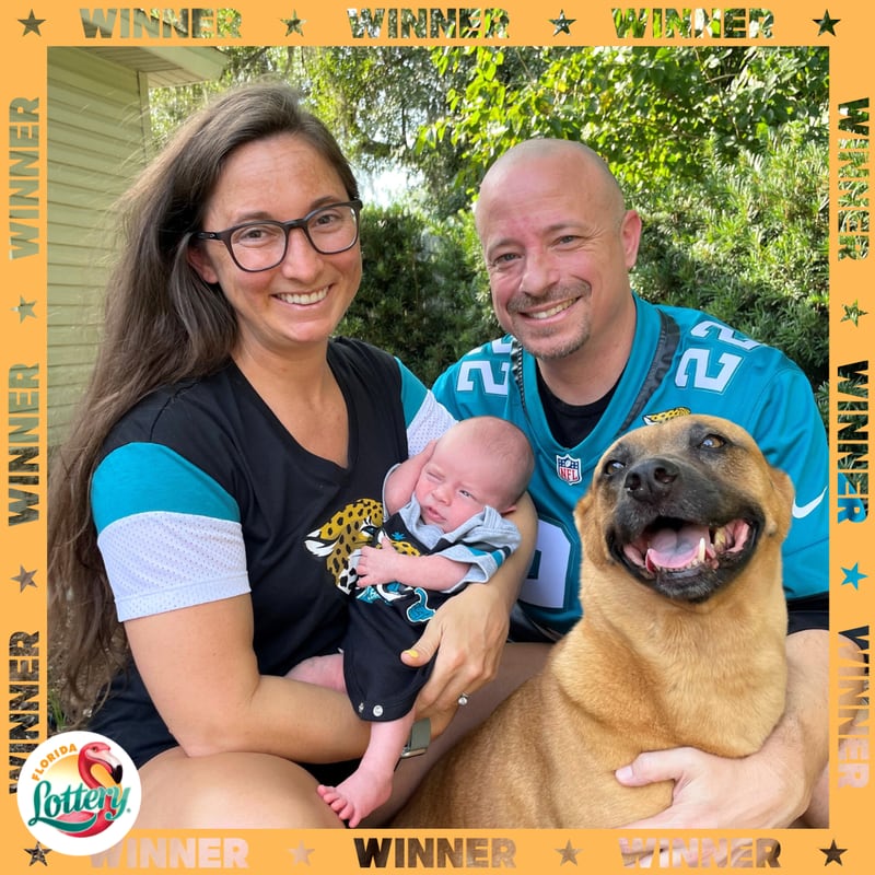 John Stanhill and Victoria Oakley not only $1 million from a Florida Lottery scratch-off but they welcomed their first baby boy.