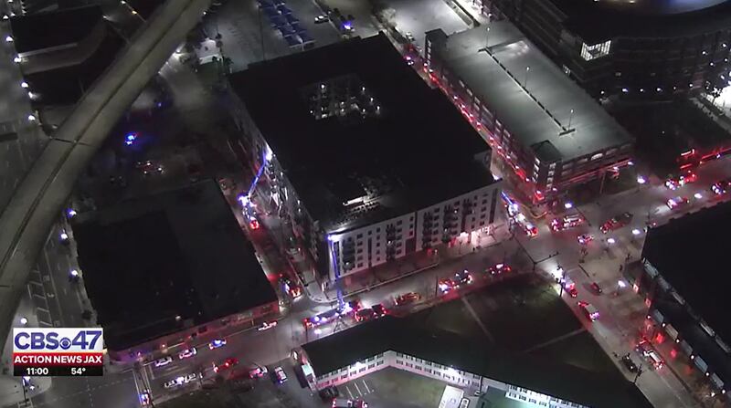 Jacksonville Fire and Rescue Department firefighters have been fighting a fire at the still-under-construction Rise Doro apartments in Downtown Jacksonville since Sunday night.