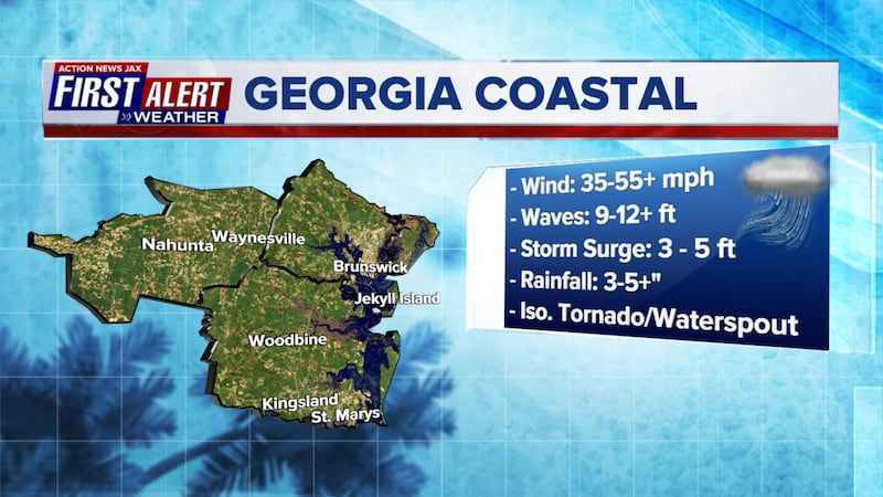 Nicole: Forecasted county-by-county impacts for coastal Southeast Georgia.