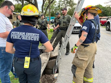 The Putnam County Fire Rescue responded to Green Drive and Palm Avenue to rescue a kitten stuck in a storm drain.
