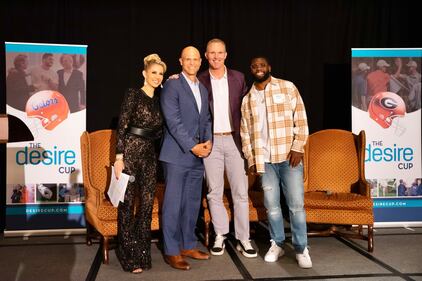 Danny Wuerffel, Major Wright, Matt Stinchcomb (UGA and NFL alum) and gala emcee and sportscaster Laura Rutledge.