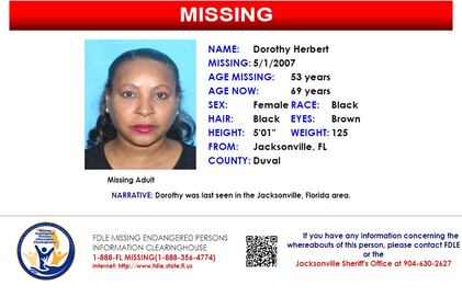 Dorothy Herbert was reported missing from Jacksonville on May 1, 2007.