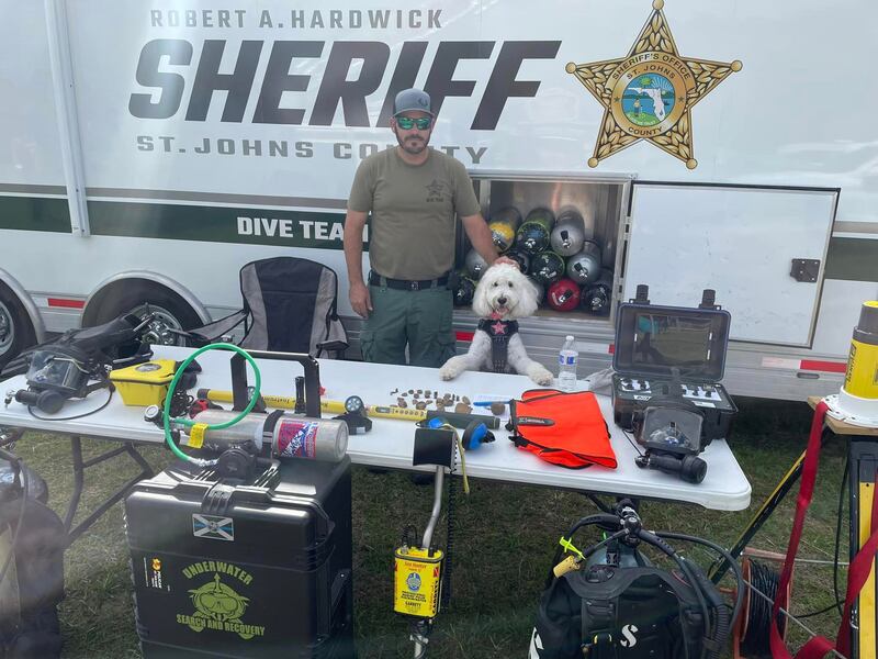 Sandy serves in so many capacities. Here she is helping a member of the SJSO dive team.