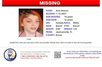 Ariel Bowen was reported missing from Jacksonville on Jan. 12, 2021.