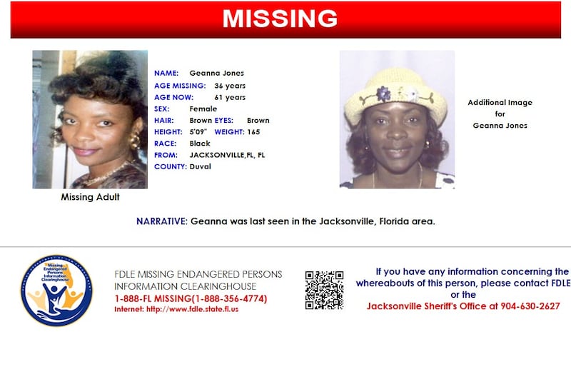 Geanna Jones was reported missing from Jacksonville on Nov. 5, 2000.