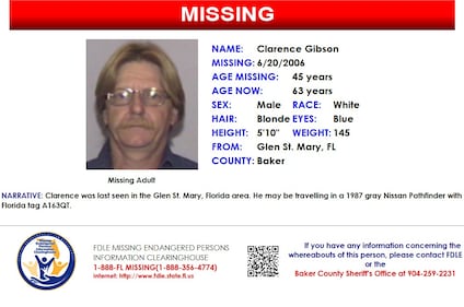 Clarence Gibson was reported missing from Glen St. Mary on June 20, 2006.