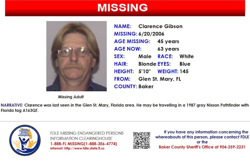 Clarence Gibson was reported missing from Glen St. Mary on June 20, 2006.