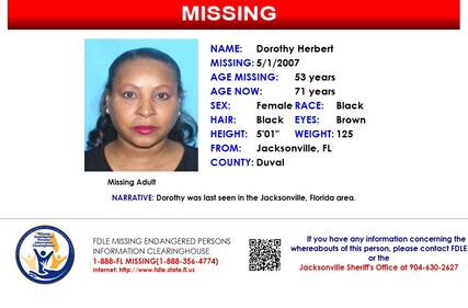 Dorothy Herbert was reported missing from Jacksonville on May 1, 2007.