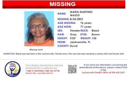 Maria Martinez Masso was reported missing from Jacksonville on Aug. 24, 2021.