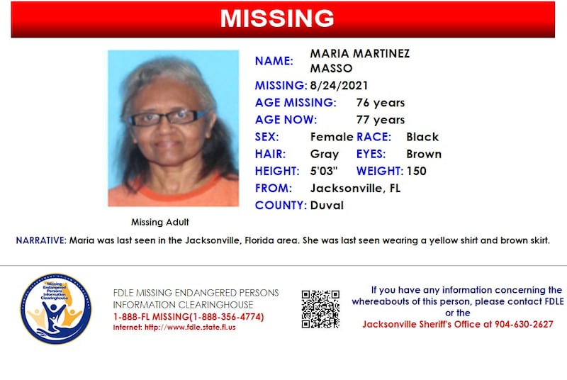 Maria Martinez Masso was reported missing from Jacksonville on Aug. 24, 2021.