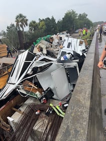 Authorities are responding to a crash on Interstate 95 southbound near the Duval-Nassau county line. The Nassau County Sheriff’s Office said a truck pulling a camper flipped over the bridge near mile marker 370.