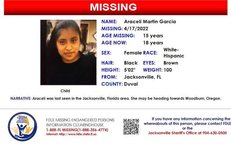 Araceli Martin Garcia was reported missing from Jacksonville on April 17, 2022.