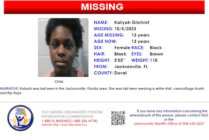 Kaliyah Gilchrist was reported missing from Jacksonville on Oct. 5, 2023.