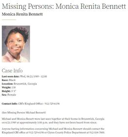 Monica Renita Bennett was last seen in Brunswick on June 21, 1989.