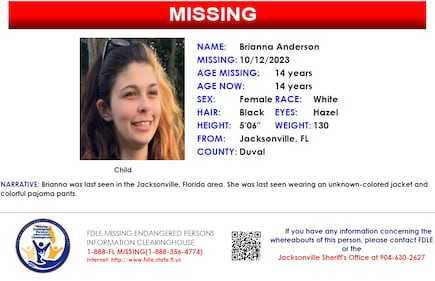 Brianna Anderson was reported missing from Jacksonville on Oct. 12, 2023.