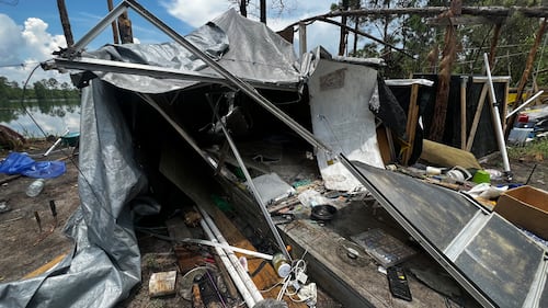 Homeless camp near the area where a body was found on Thursday in St. Marys, Ga.