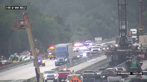 Authorities are responding to a crash on Interstate 95 southbound near the Duval-Nassau county line. The Nassau County Sheriff’s Office said a truck pulling a camper flipped over the bridge near mile marker 370.
