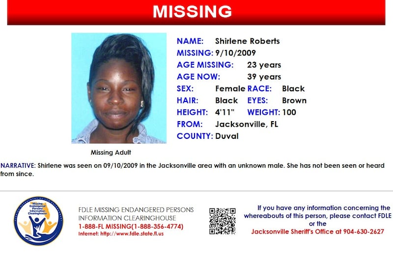 Shirlene Roberts was reported missing from Jacksonville on Sept. 10, 2009.