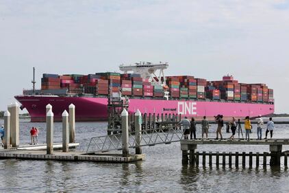 ONE STORK, the largest vessel to ever come into JAXPORT, entered the St. Johns River