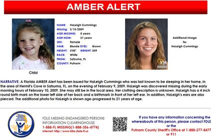 Haleigh Cummings was reported missing from Satsuma on Feb. 10, 2009.