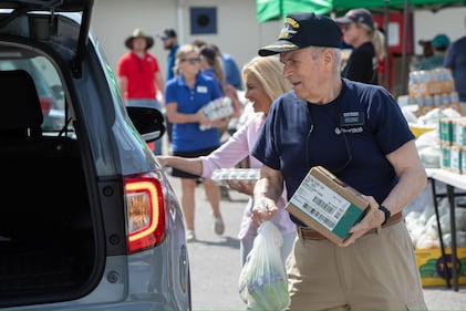 Food distribution to military families takes place at the Fleet Reserve Building off Mayport Road.