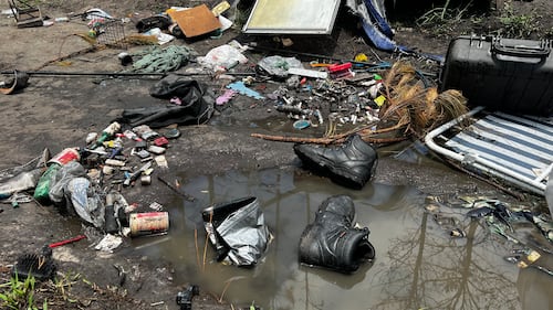 A homeless camp around Gilligan's Island, where a body was found in the water.