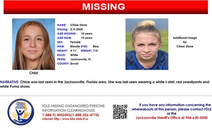 Chloe Stone was reported missing from Jacksonville on Feb. 4, 2025.