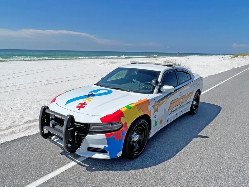 The themed Autism Awareness vehicle was entered on behalf of the Santa Rosa County Sheriff's Office.