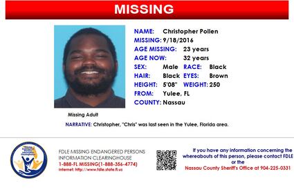 Christopher Pollen was reported missing from Yulee on Sept. 18, 2016.