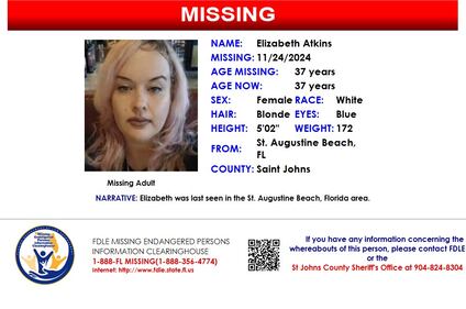 Elizabeth Atkins was reported missing from St. Augustine on Nov. 22, 2024.