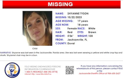 Shyanne Tyson was reported missing from Jacksonville on Oct. 22, 2023.