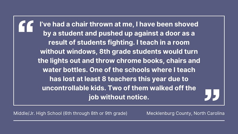 Cox Media Group gathered comments from teachers in Florida, Georgia, North Carolina, South Carolina, Ohio, Pennsylvania, Massachusetts, and Washington, about violence in the classroom.