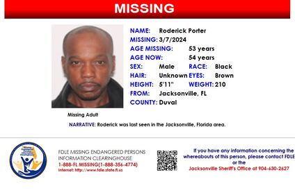 Roderick Porter was reported missing from Jacksonville on March 7, 2024.