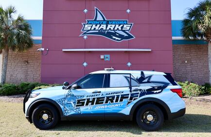 The Ponte Vedra Sharks are well represented on this St. Johns County Sheriff's Office vehicle in this year's graphics contest.