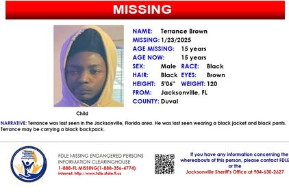 Terrance Brown was reported missing from Jacksonville on Jan. 23, 2025.