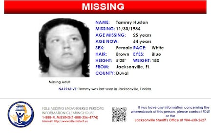 Tammy Huston was reported missing from Jacksonville on Nov. 30, 1984.